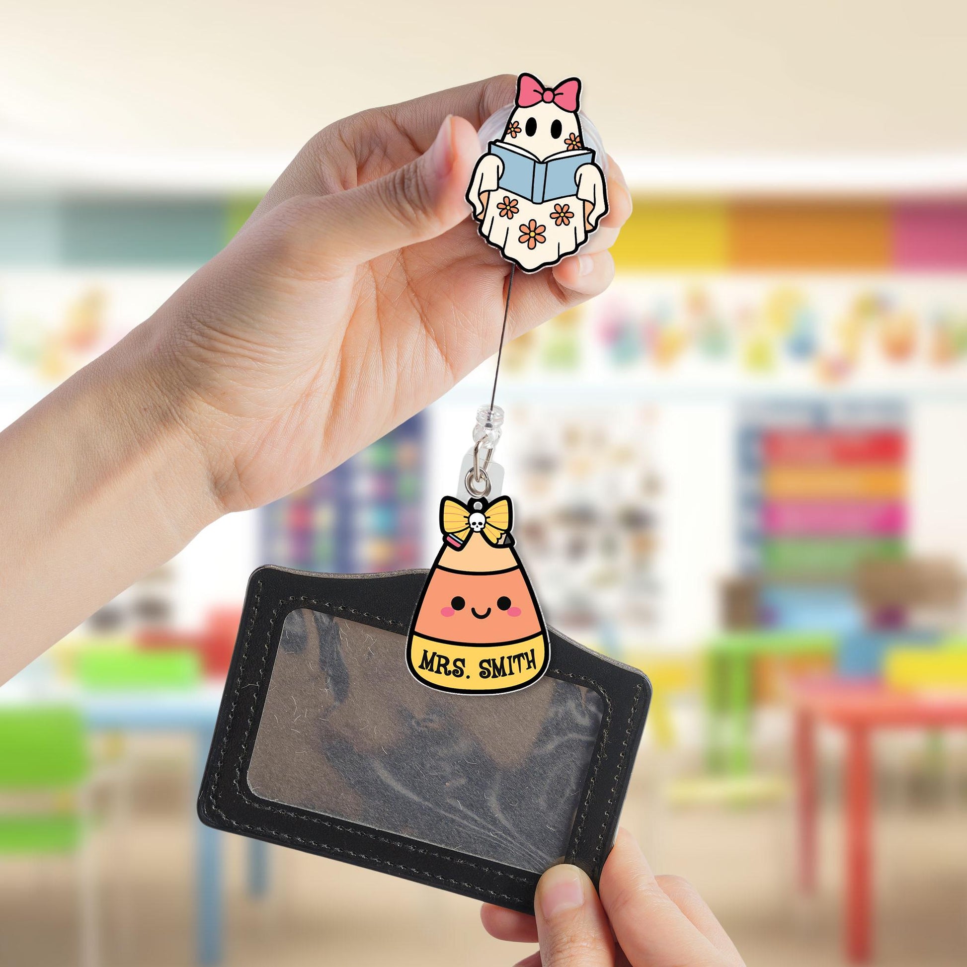 Custom Teacher Halloween Badge Reel, Halloween Badge Reel, ID Holder, Retractable Badge Reel, Spooky Teacher Gifts, Teacher Halloween Gift