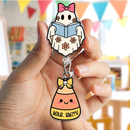 Custom Teacher Halloween Badge Reel, Halloween Badge Reel, ID Holder, Retractable Badge Reel, Spooky Teacher Gifts, Teacher Halloween Gift