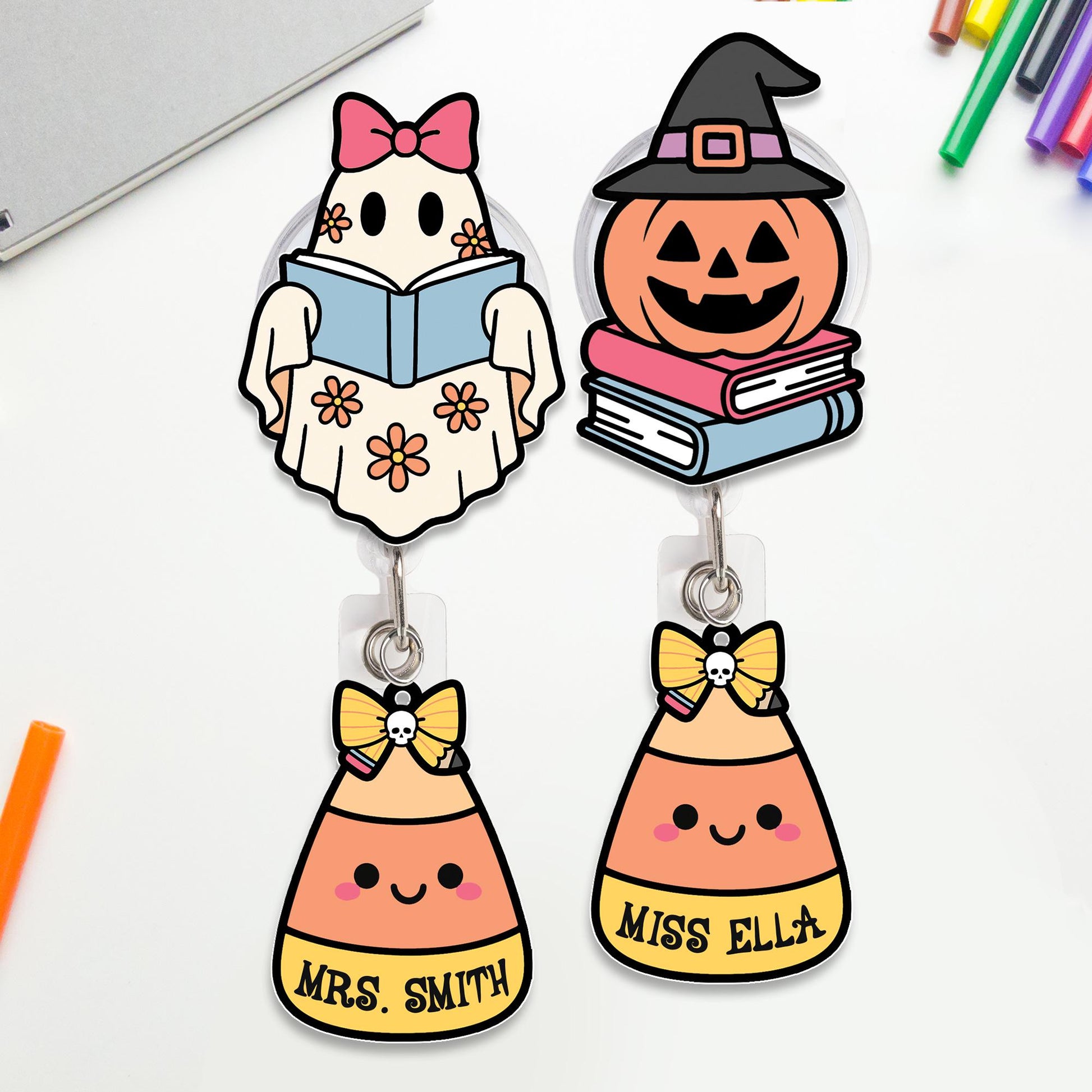 Custom Teacher Halloween Badge Reel, Halloween Badge Reel, ID Holder, Retractable Badge Reel, Spooky Teacher Gifts, Teacher Halloween Gift