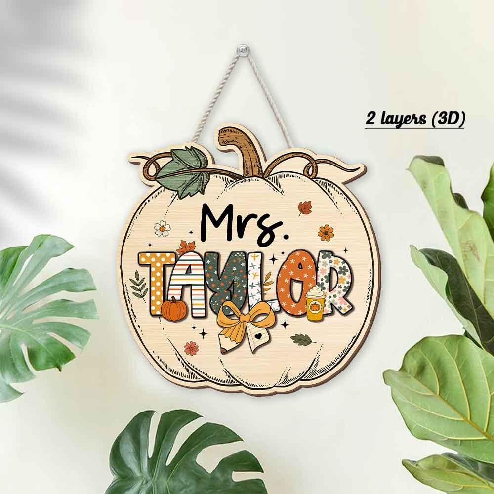 Custom Teacher Door Hanger Fall Autumn Wooden Door Sign, Teacher Thanksgiving Gift, Pumpkins Teacher Halloween, Teacher Appreciation Gift