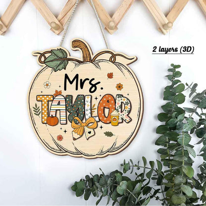 Custom Teacher Door Hanger Fall Autumn Wooden Door Sign, Teacher Thanksgiving Gift, Pumpkins Teacher Halloween, Teacher Appreciation Gift