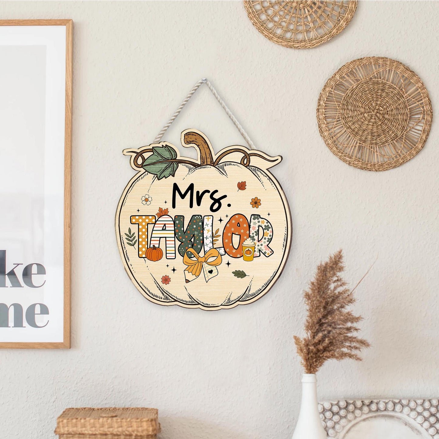 Custom Teacher Door Hanger Fall Autumn Wooden Door Sign, Teacher Thanksgiving Gift, Pumpkins Teacher Halloween, Teacher Appreciation Gift