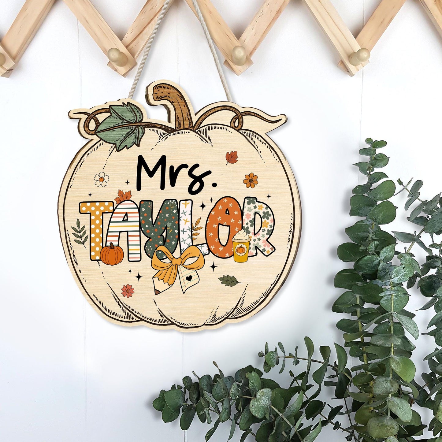 Custom Teacher Door Hanger Fall Autumn Wooden Door Sign, Teacher Thanksgiving Gift, Pumpkins Teacher Halloween, Teacher Appreciation Gift