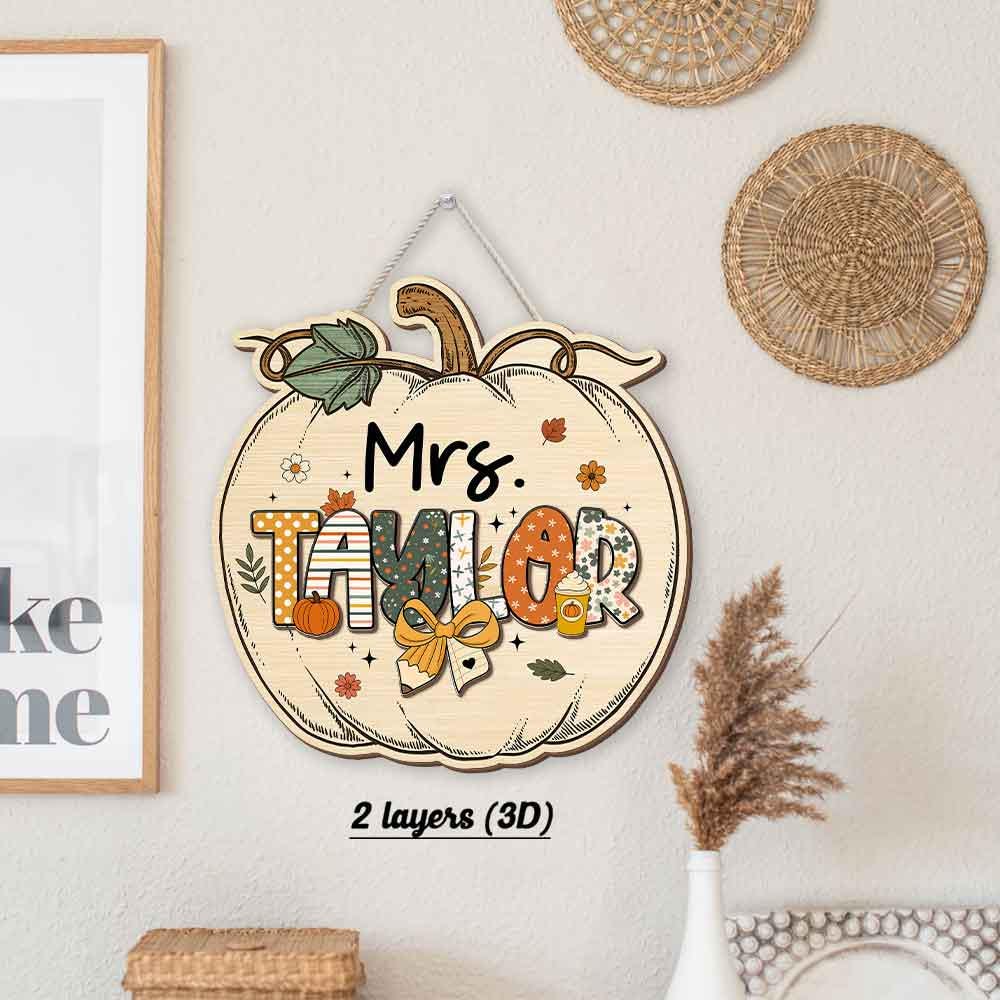 Custom Teacher Door Hanger Fall Autumn Wooden Door Sign, Teacher Thanksgiving Gift, Pumpkins Teacher Halloween, Teacher Appreciation Gift