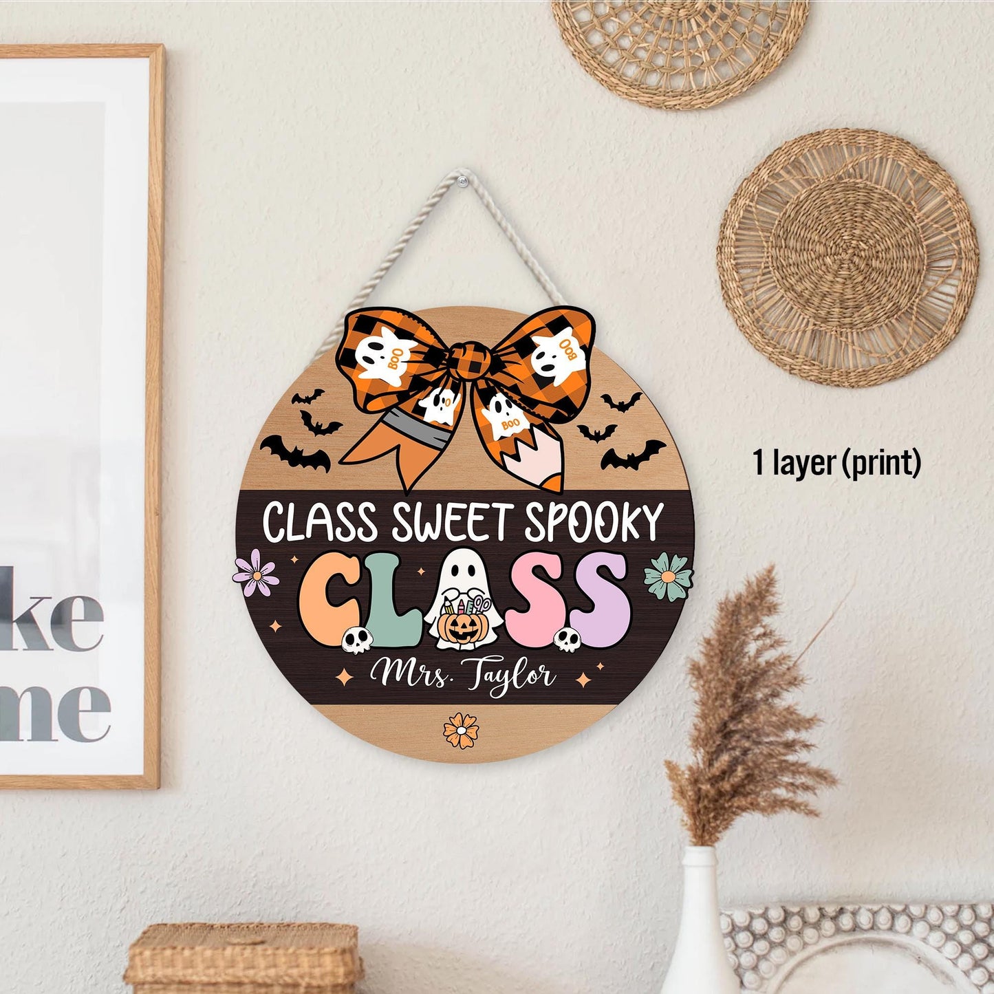 Custom Teacher Door Hanger Halloween Teacher Wooden Door Sign Classroom, Teacher Gift, Spooky Teacher Trick Or Teach, Teacher Halloween Gift