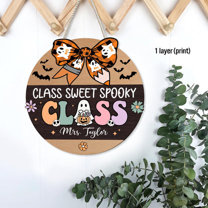 Custom Teacher Door Hanger Halloween Teacher Wooden Door Sign Classroom, Teacher Gift, Spooky Teacher Trick Or Teach, Teacher Halloween Gift