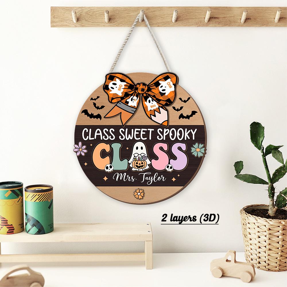 Custom Teacher Door Hanger Halloween Teacher Wooden Door Sign Classroom, Teacher Gift, Spooky Teacher Trick Or Teach, Teacher Halloween Gift