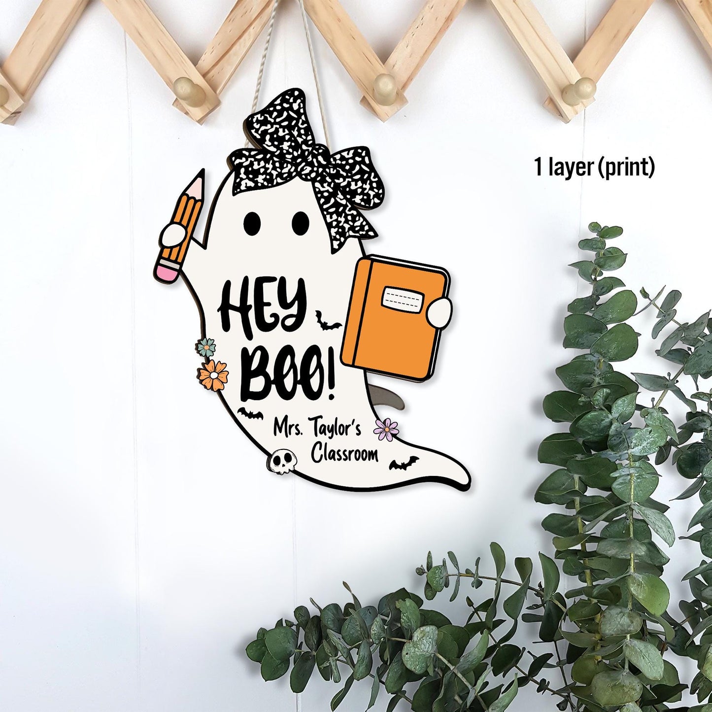 Ghost Teacher Door Hanger Halloween Decoration, Ghost Teacher Spooktacular, Custom Wooden Classroom Door Sign, Teacher Halloween Gifts