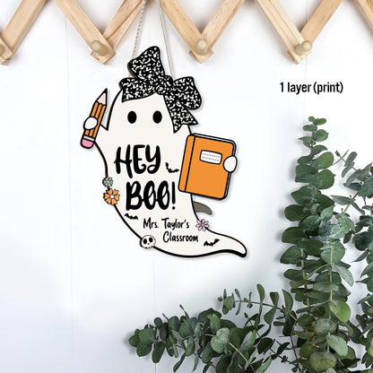 Ghost Teacher Door Hanger Halloween Decoration, Ghost Teacher Spooktacular, Custom Wooden Classroom Door Sign, Teacher Halloween Gifts