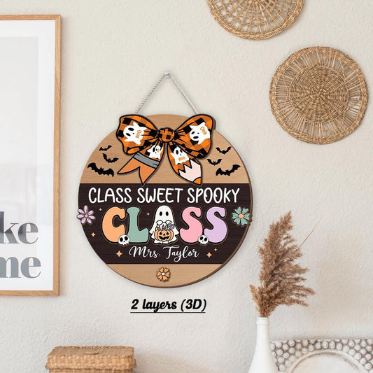 Custom Teacher Door Hanger Halloween Teacher Wooden Door Sign Classroom, Teacher Gift, Spooky Teacher Trick Or Teach, Teacher Halloween Gift