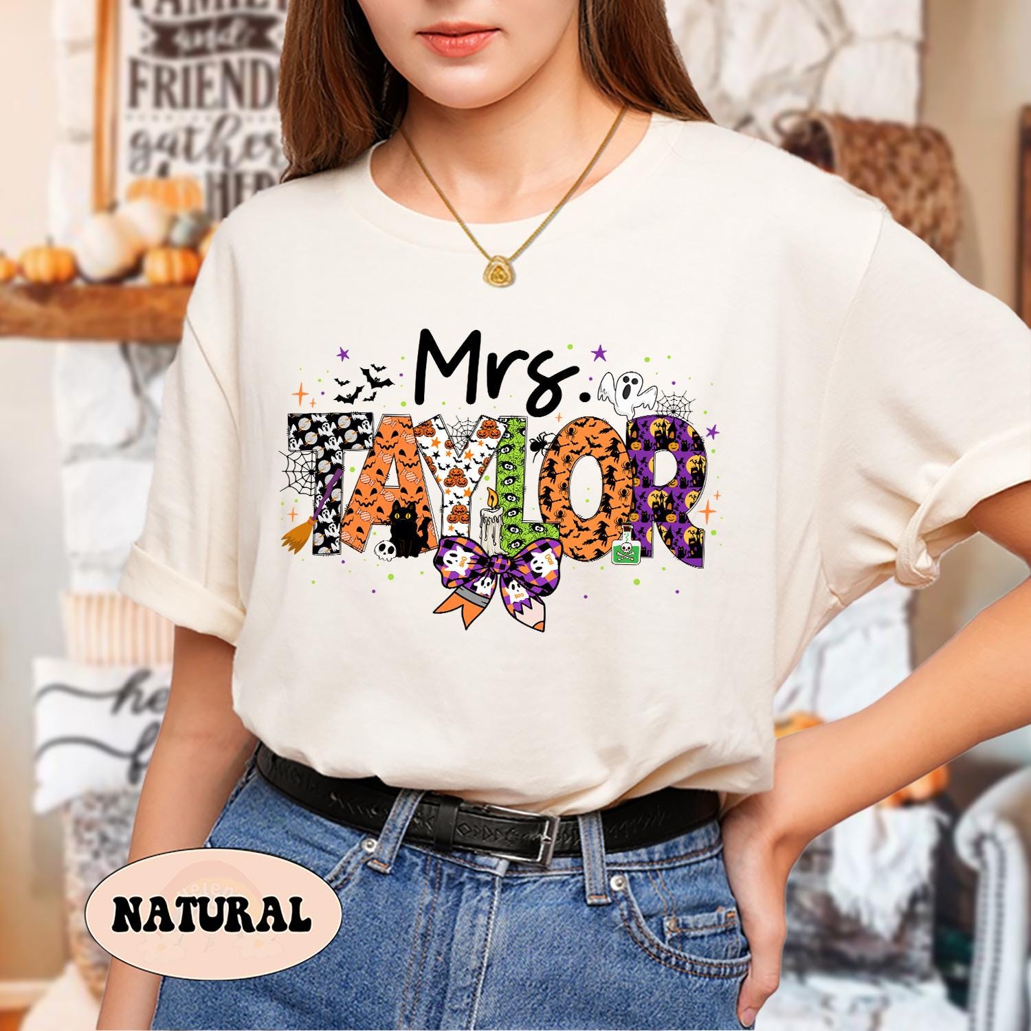 Personalized Teacher Halloween Shirt, Trick Or Teach Teacher Shirt, Spooky Teacher Shirt, Funny Teacher Tshirt Gift, Halloween Teacher Gift