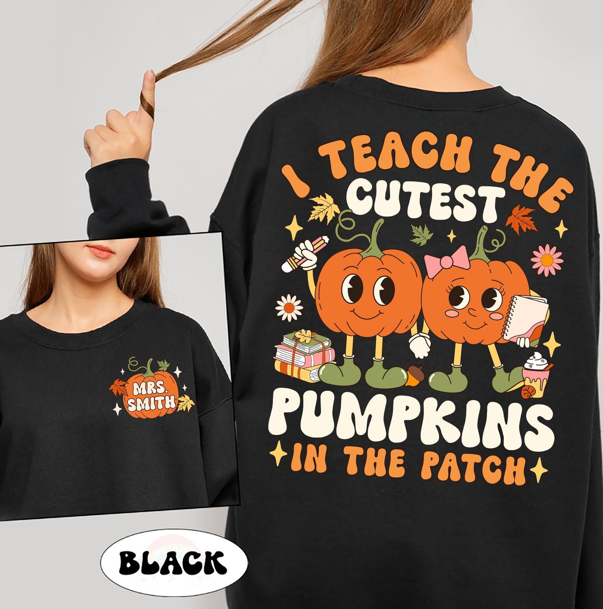 Custom Teacher Fall Shirt Pumpkin In The Patch Teacher, Retro Fall Teacher Sweatshirt Pumpkin Thanksgiving Spooky Teacher, Teacher Gifts