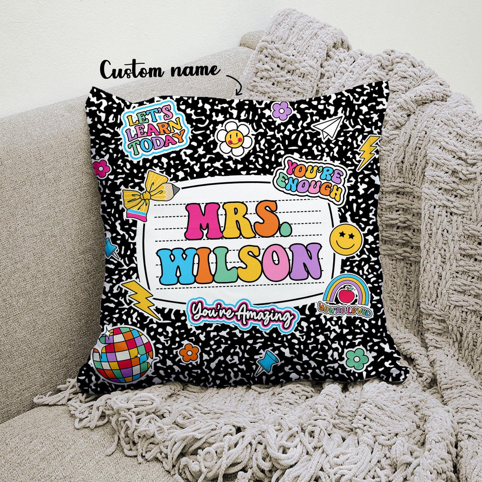 Personalized Teacher Pillow Composition Book, Teacher Gift, Teacher Pillow Case With Name, Teacher Appreciation Gift, Teacher Christmas Gift