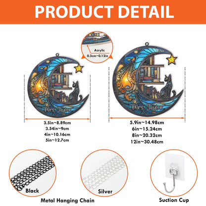 Personalized Cat Book Suncatcher, Reading Cat Suncatcher, Bookish Gift, Cat Window Hangings, Cat Lover Gift Book Lovers Gift, Librarian Gift