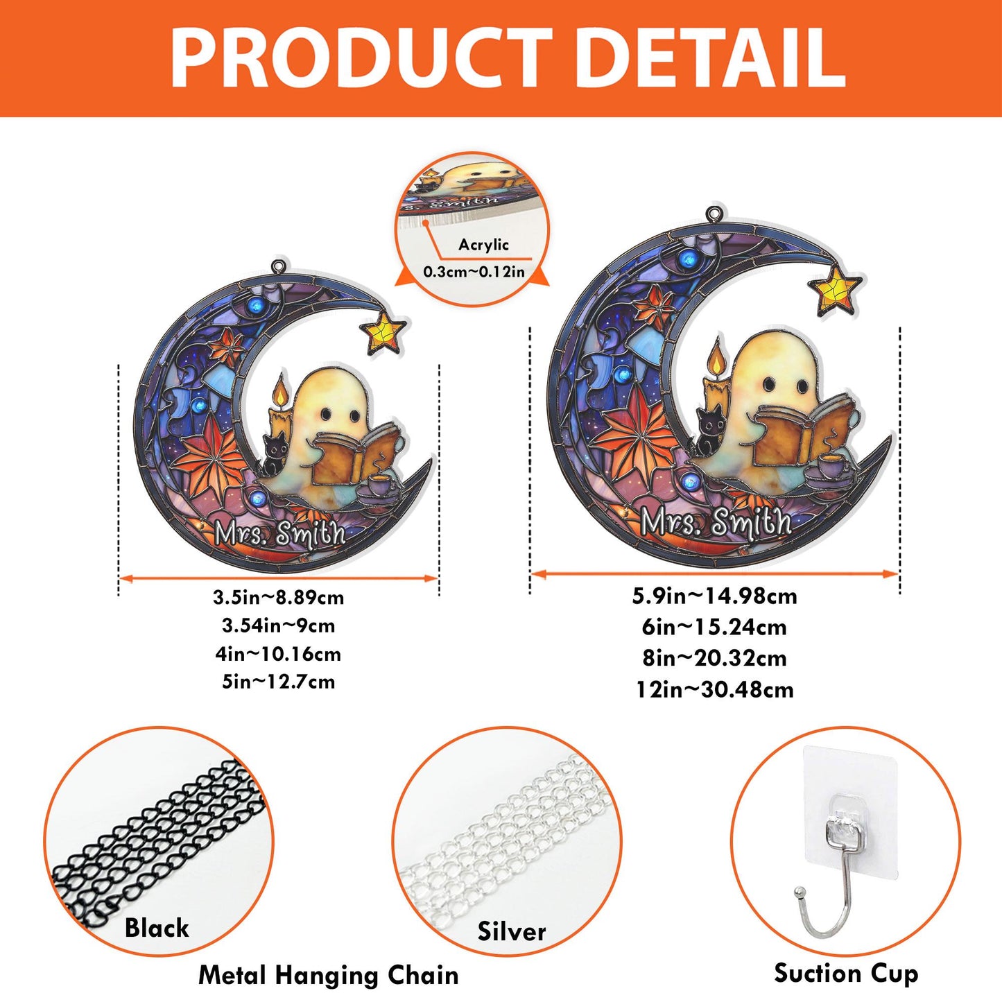 Cute Ghost Reading Book Halloween Suncatcher, Halloween Suncatcher ACRYLIC Window Hanging, Teacher Book Gift, Librarian Gift Book Lover Gift