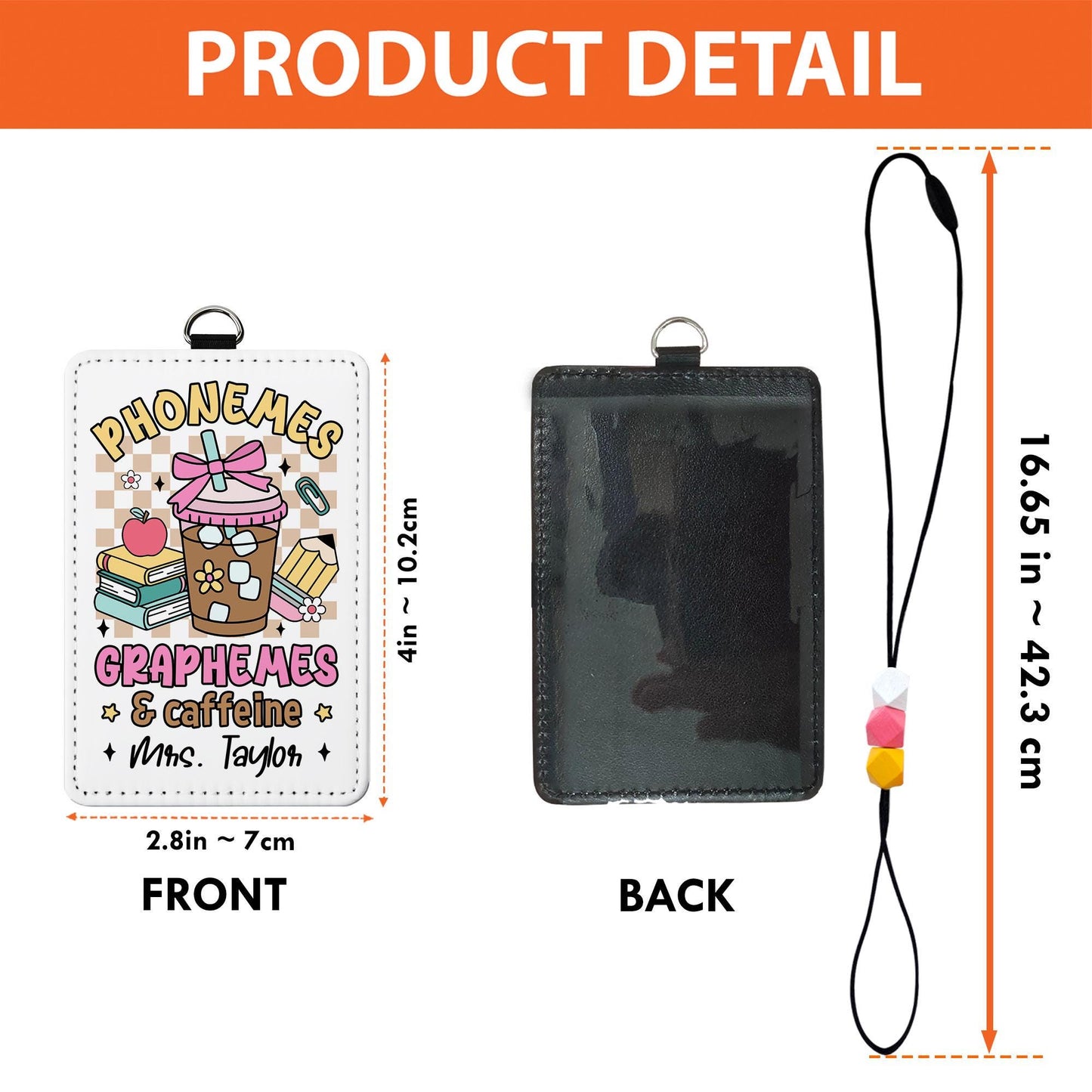 Personalized Phonemes Graphemes & Caffeine ID Badge Holder, ID Holder School Supply Theme, Teacher Appreciation Gift, Back To School Gifts