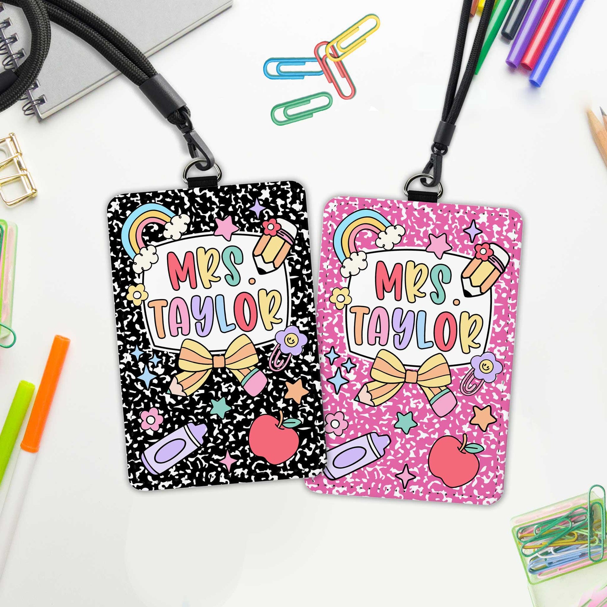 Personalized Teacher ID Badge Holder, Composition Book Teacher ID Badge Holder, Teacher Gift, Teacher Appreciation Gift, Back To School Gift