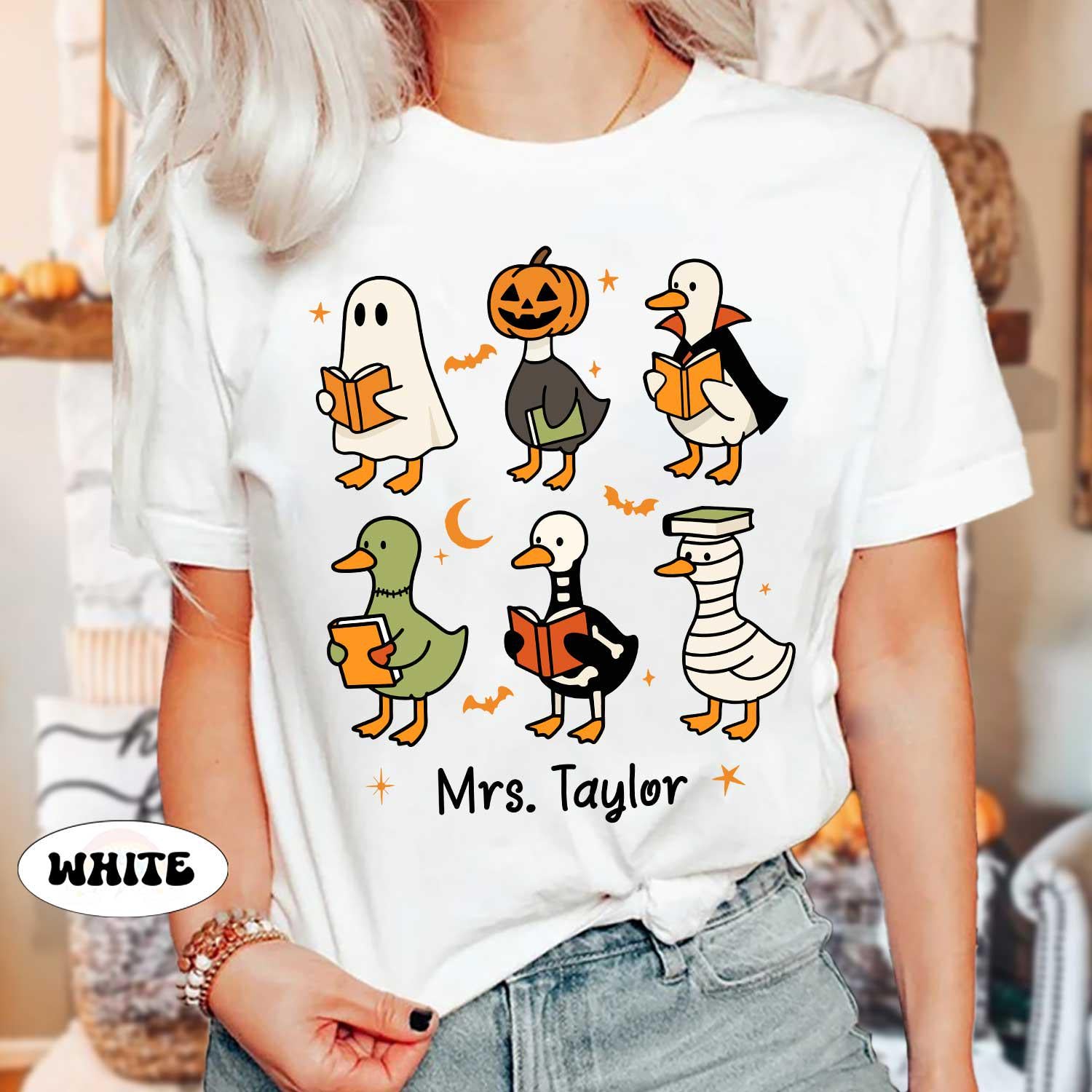 Teacher Goose Halloween Shirt, Spooky Teacher Shirt, Teacher Pumpkin Goose Ghost Sweatshirt, Teacher Halloween Gift, Teacher Ghost Shirt