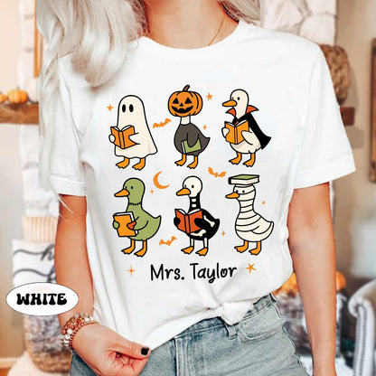 Teacher Goose Halloween Shirt, Spooky Teacher Shirt, Teacher Pumpkin Goose Ghost Sweatshirt, Teacher Halloween Gift, Teacher Ghost Shirt