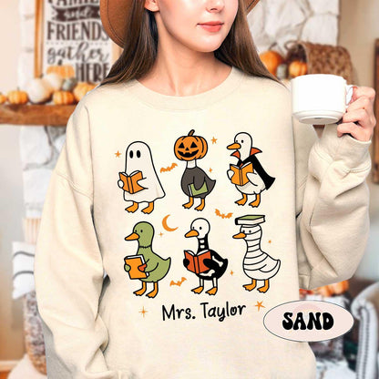 Teacher Goose Halloween Shirt, Spooky Teacher Shirt, Teacher Pumpkin Goose Ghost Sweatshirt, Teacher Halloween Gift, Teacher Ghost Shirt