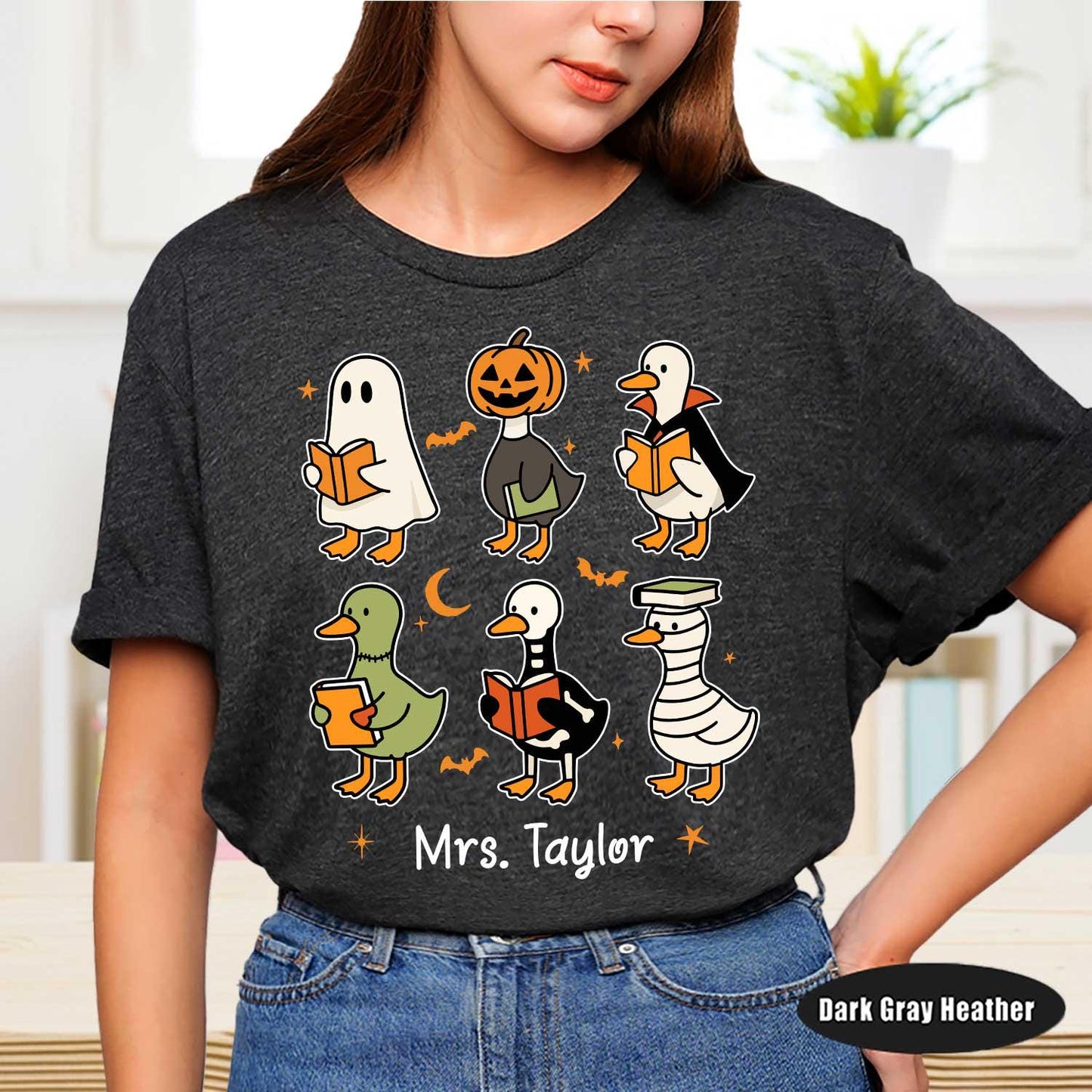 Teacher Goose Halloween Shirt, Spooky Teacher Shirt, Teacher Pumpkin Goose Ghost Sweatshirt, Teacher Halloween Gift, Teacher Ghost Shirt