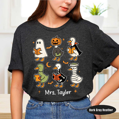 Teacher Goose Halloween Shirt, Spooky Teacher Shirt, Teacher Pumpkin Goose Ghost Sweatshirt, Teacher Halloween Gift, Teacher Ghost Shirt
