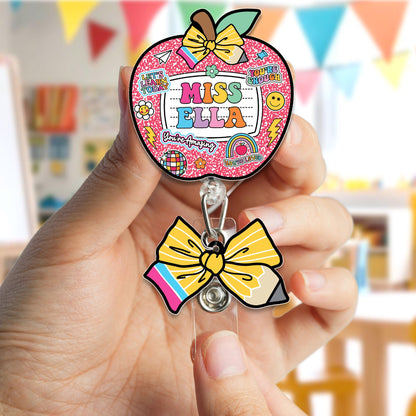 Custom Teacher Badge Reel, ID Holder Apple Badge Reel, Custom Composition Book, Retractable Badge Reel, Thank You Teacher, Christmas Gift