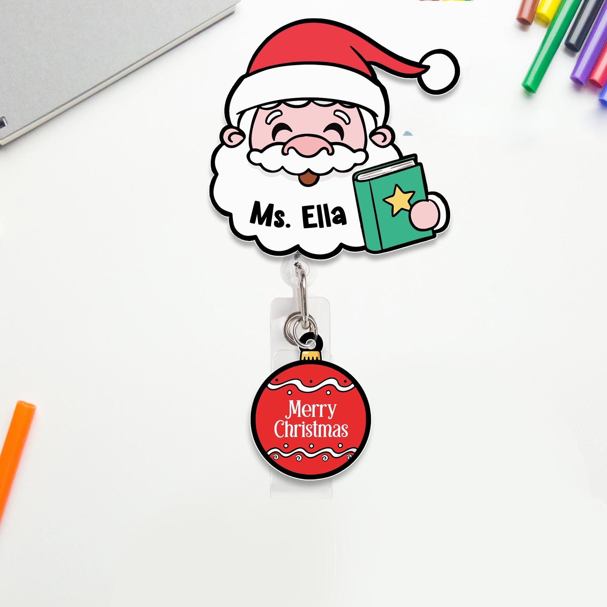 Custom Teacher Christmas Badge Reel, ID Holder Badge Reel, Teacher Appreciation Retractable Badge Reel, Thank You Teacher, Christmas Gift