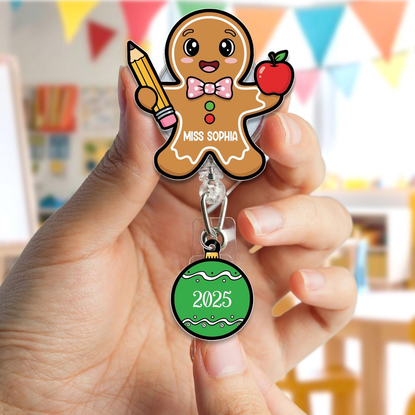 Custom Teacher Christmas Badge Reel, ID Holder Badge Reel, Teacher Appreciation Retractable Badge Reel, Thank You Teacher, Christmas Gift