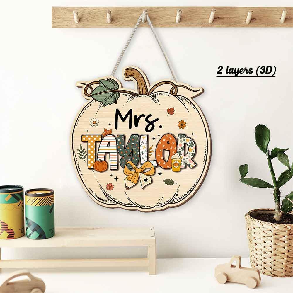 Custom Teacher Door Hanger Fall Autumn Wooden Door Sign, Teacher Thanksgiving Gift, Pumpkins Teacher Halloween, Teacher Appreciation Gift