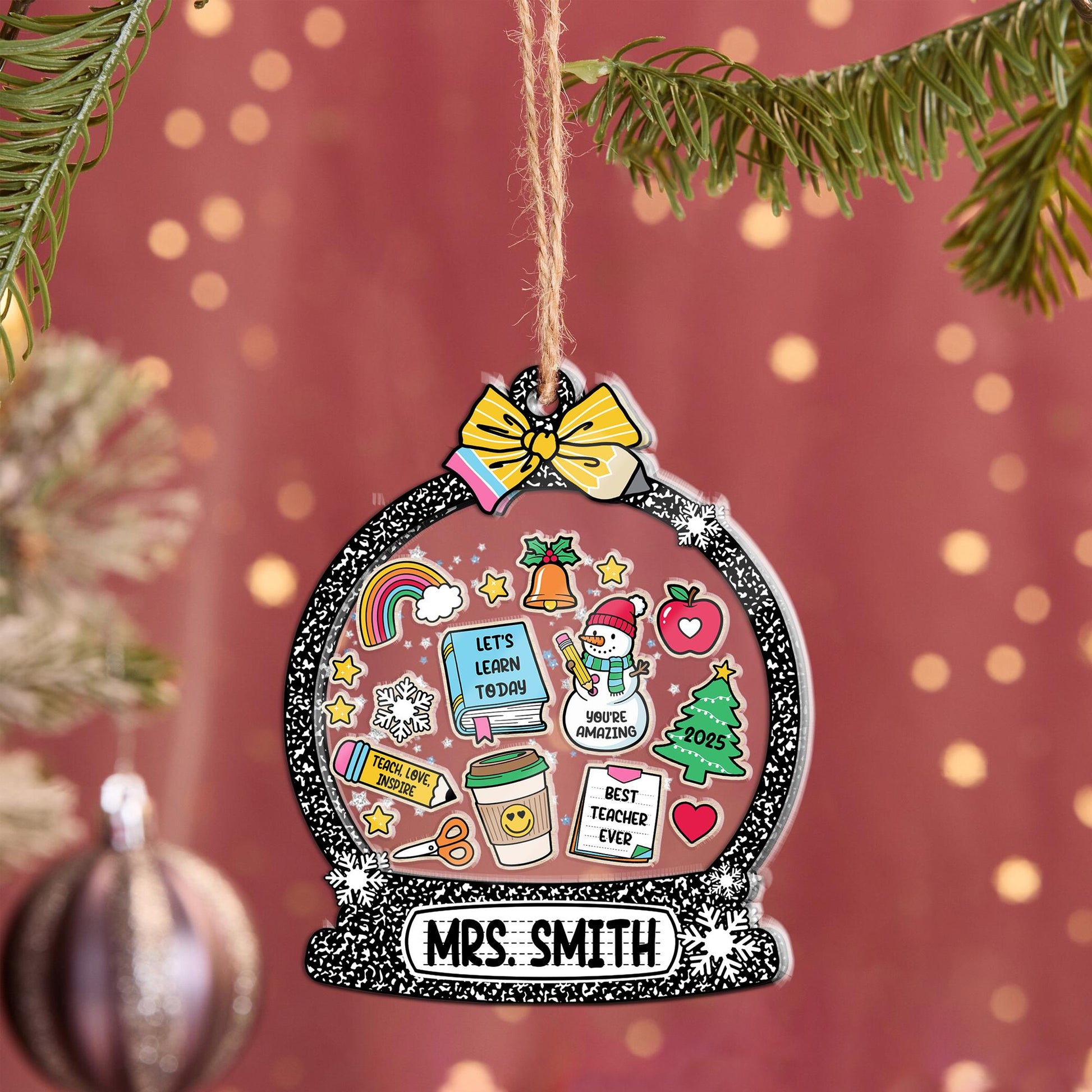 Christmas Teacher Gifts, Personalized School Teacher Gift Christmas Ornament, Thank You Gift, 4D Shaker Ornament, Teacher Appreciation Gift