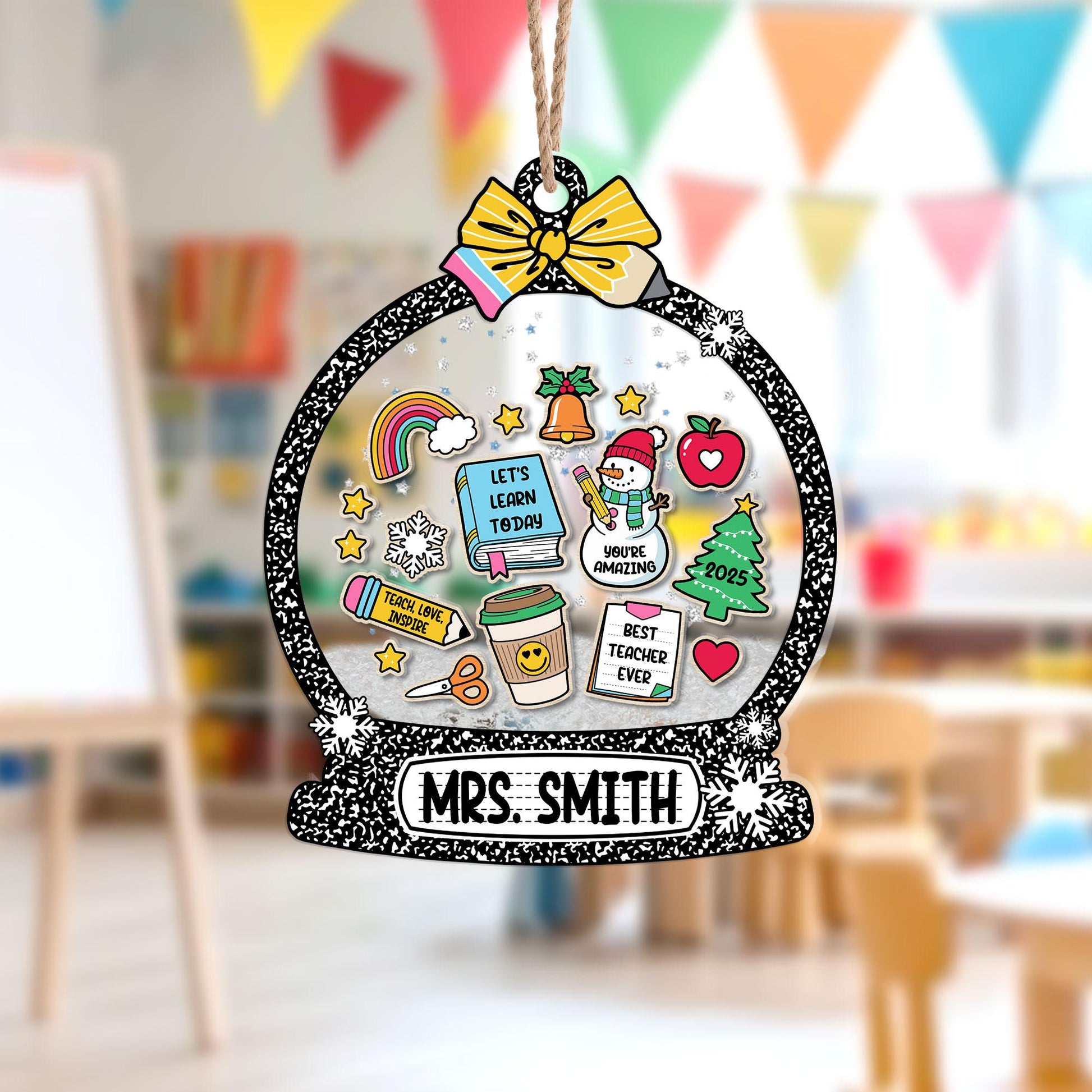 Christmas Teacher Gifts, Personalized School Teacher Gift Christmas Ornament, Thank You Gift, 4D Shaker Ornament, Teacher Appreciation Gift