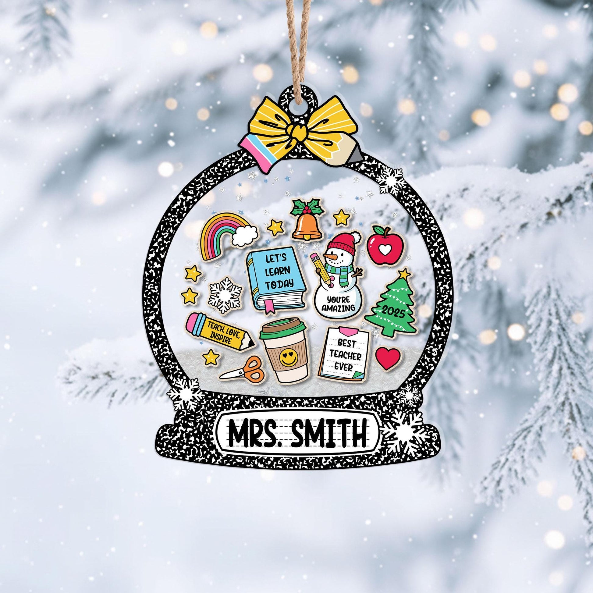 Christmas Teacher Gifts, Personalized School Teacher Gift Christmas Ornament, Thank You Gift, 4D Shaker Ornament, Teacher Appreciation Gift