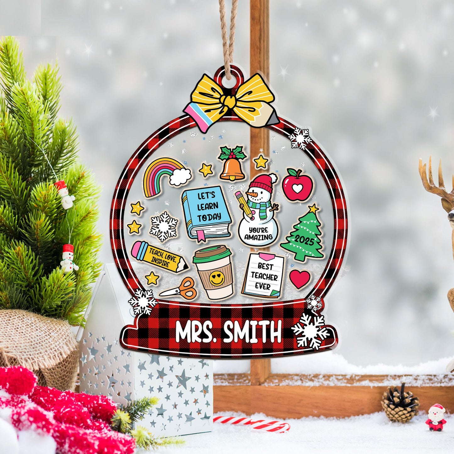 Custom Teacher Christmas 4D Shaker Ornament Teacher Gift, Teacher Ornament Thank You Gift, Teacher Appreciation Gift, Christmas Teacher Gift