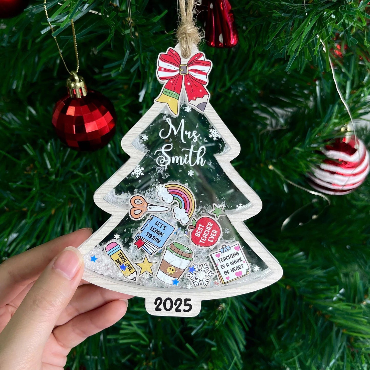 Personalized Christmas Teacher Shaker Ornament 4D, Christmas Ornament, Thank You Teacher Gift, Christmas Gift, Teacher Appreciation Gift