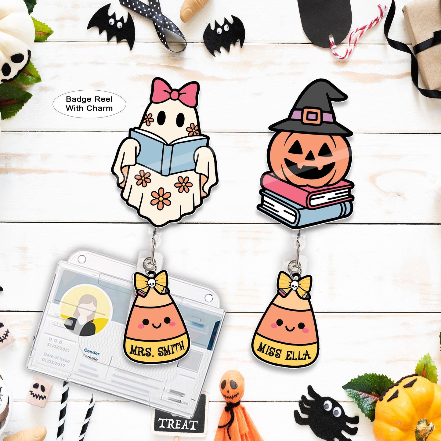 Custom Teacher Halloween Badge Reel, Halloween Badge Reel, ID Holder, Retractable Badge Reel, Spooky Teacher Gifts, Teacher Halloween Gift