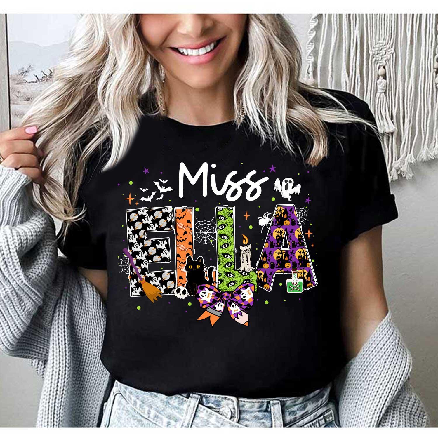 Personalized Teacher Halloween Shirt, Trick Or Teach Teacher Shirt, Spooky Teacher Shirt, Funny Teacher Tshirt Gift, Halloween Teacher Gift