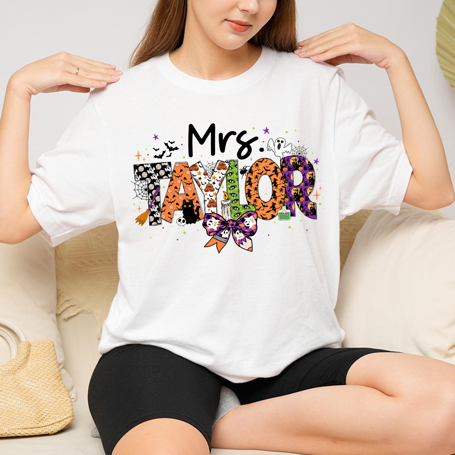 Personalized Teacher Halloween Shirt, Trick Or Teach Teacher Shirt, Spooky Teacher Shirt, Funny Teacher Tshirt Gift, Halloween Teacher Gift