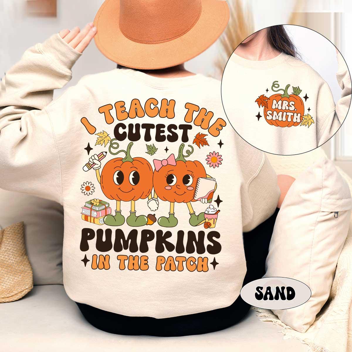 Custom Teacher Fall Shirt Pumpkin In The Patch Teacher, Retro Fall Teacher Sweatshirt Pumpkin Thanksgiving Spooky Teacher, Teacher Gifts