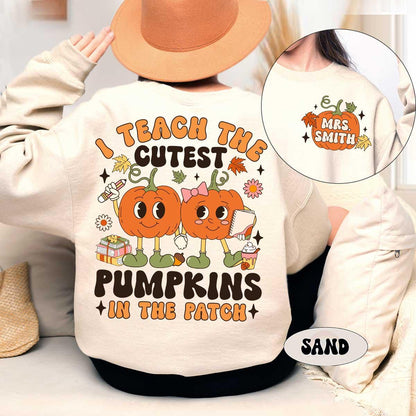 Custom Teacher Fall Shirt Pumpkin In The Patch Teacher, Retro Fall Teacher Sweatshirt Pumpkin Thanksgiving Spooky Teacher, Teacher Gifts