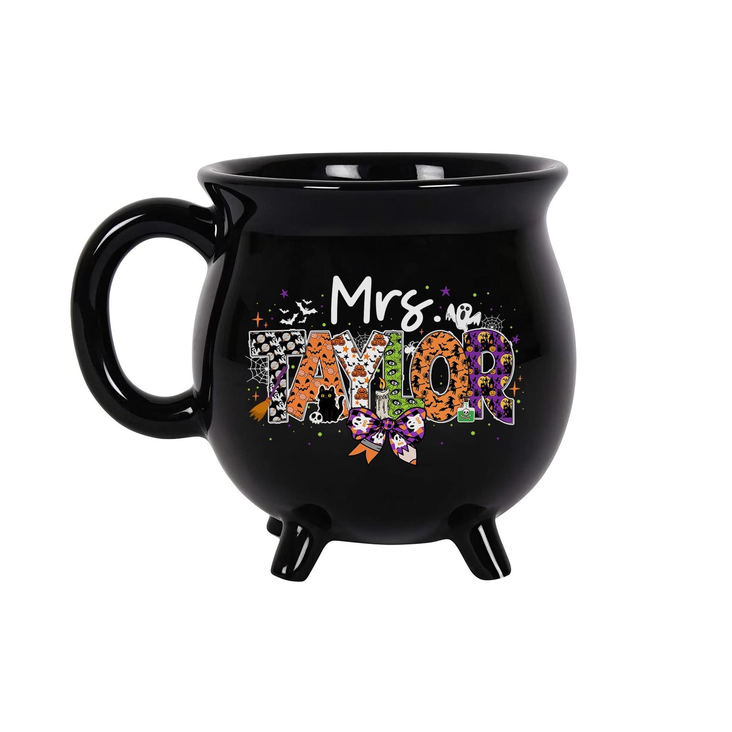 Personalized Teacher Halloween Cauldron Mug 13 Oz, Spooky Teacher Coffee Mug, Custom Teacher Name, Teacher Halloween Gifts, Halloween Mug