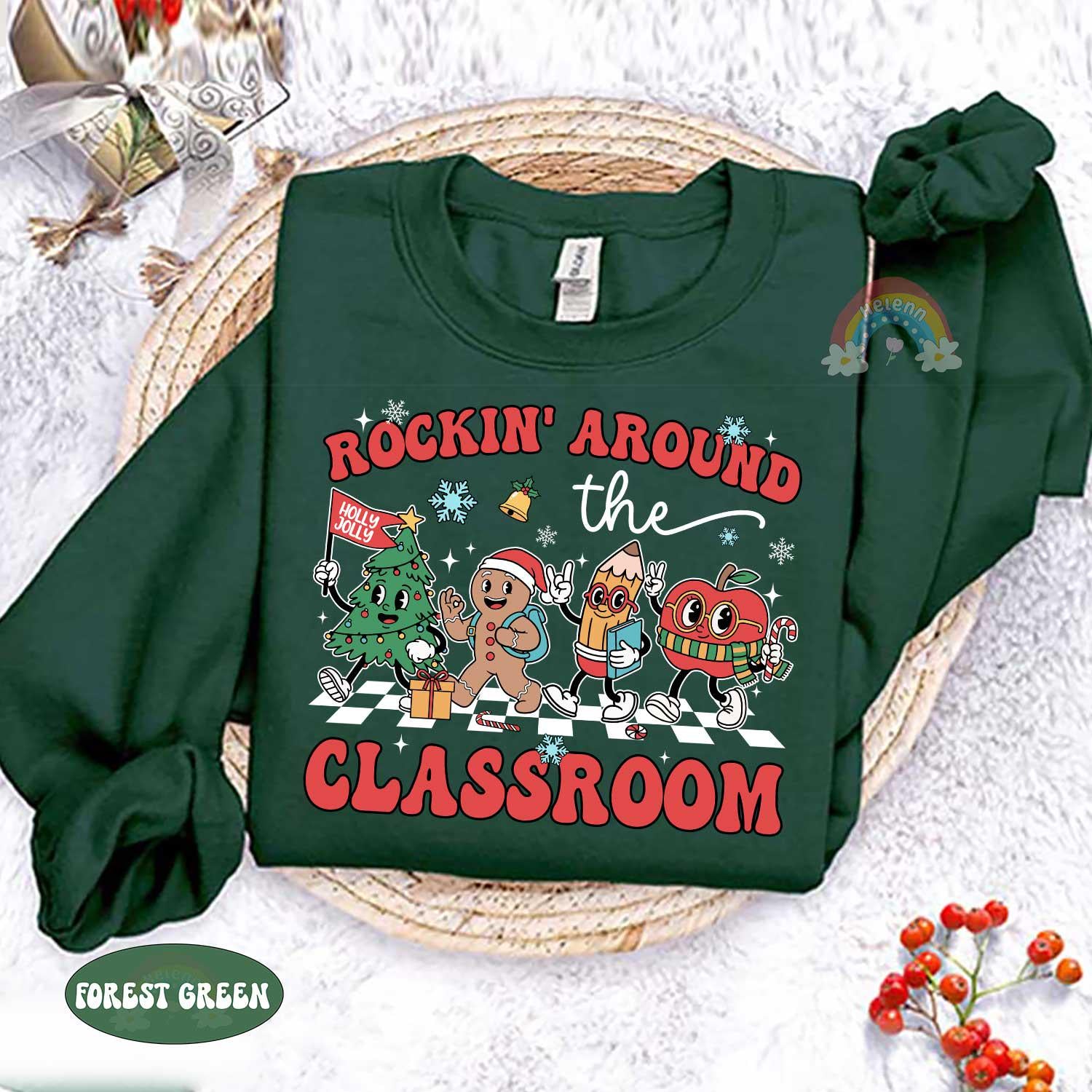 Rockin' Around The Classroom Teacher Christmas Shirt, Christmas Teacher Winter Sweatshirt, Holiday Teacher T-shirt, Teacher Christmas Gift