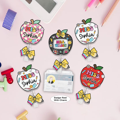 Custom Teacher Badge Reel, Custom ID Holder Apple Badge Reel, ID Holder, Retractable Badge Reel, Teacher Appreciation Gift Back to School