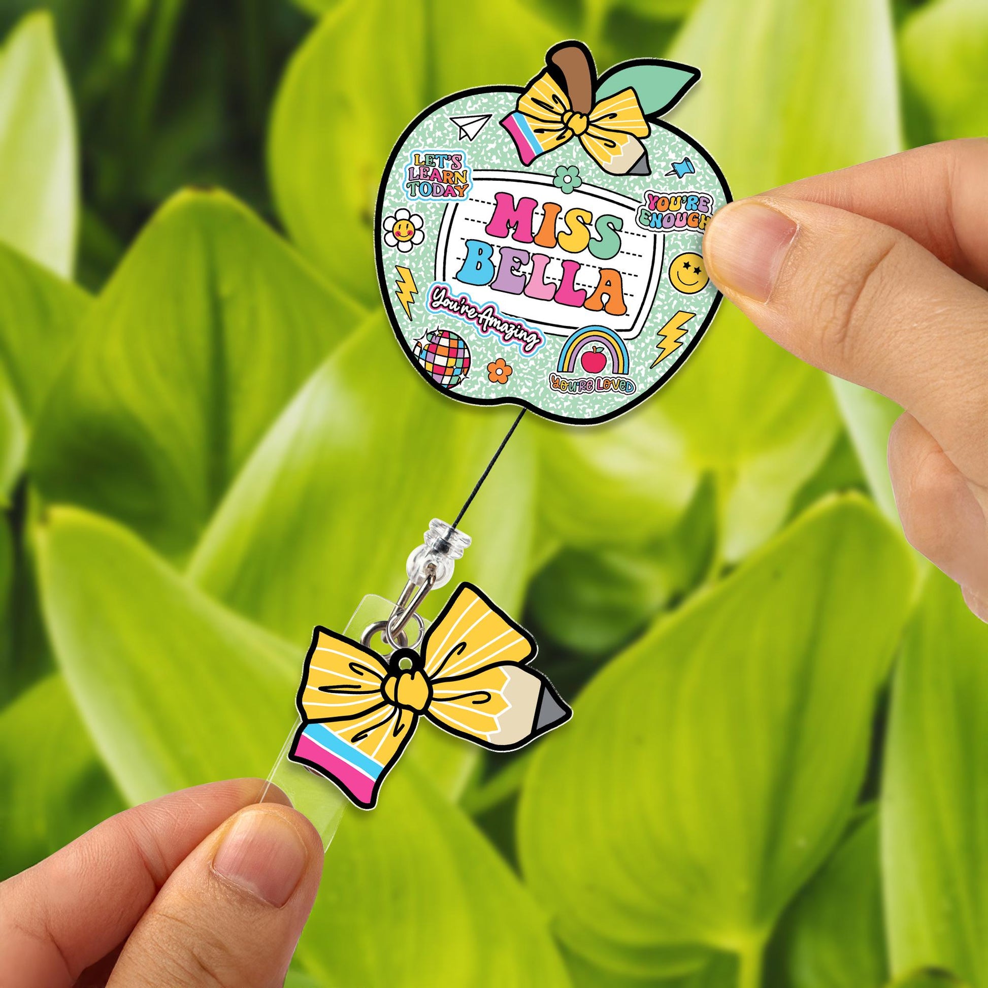 Custom Teacher Badge Reel, ID Holder Apple Badge Reel, Custom Composition Book, Retractable Badge Reel, Thank You Teacher, Christmas Gift