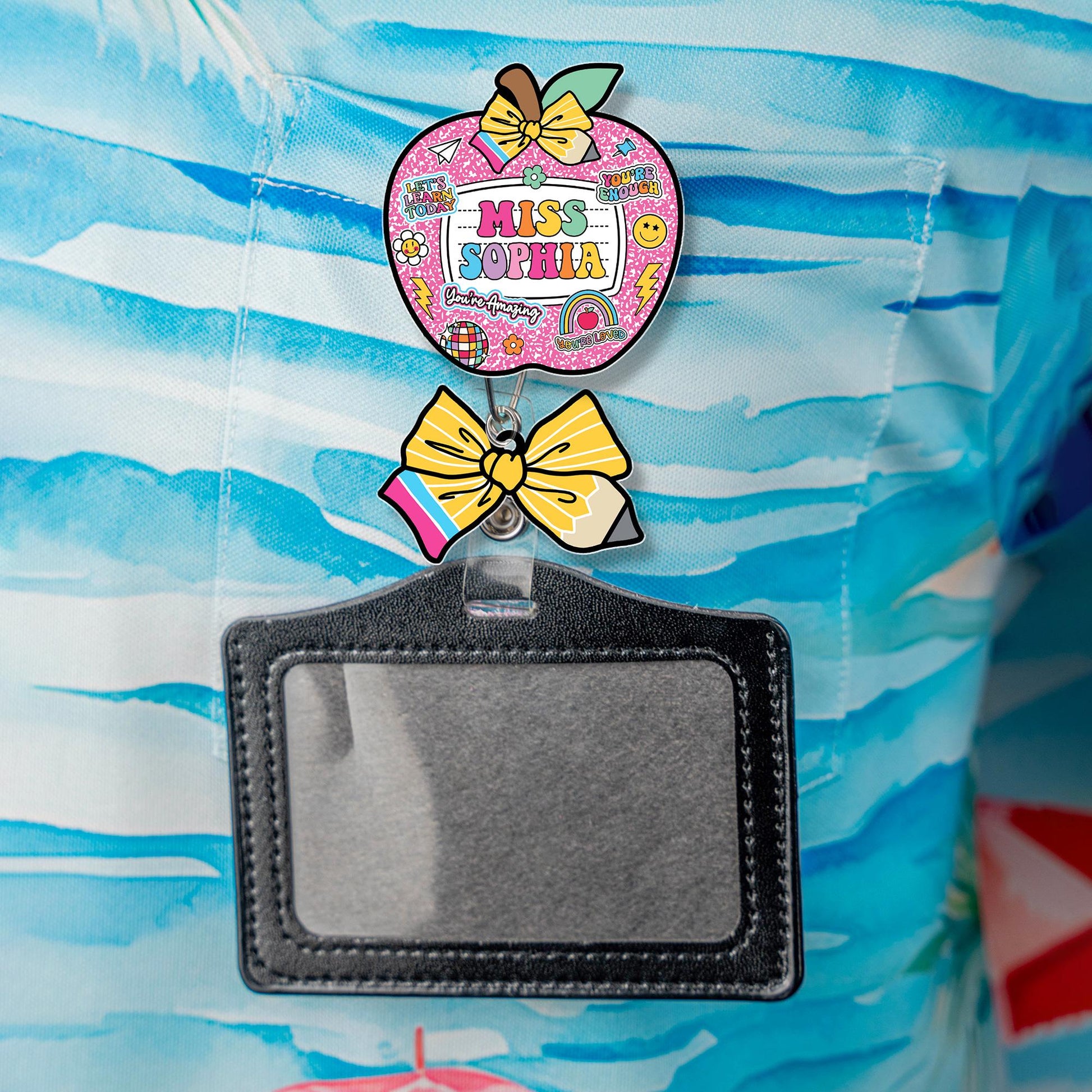 Custom Teacher Badge Reel, ID Holder Apple Badge Reel, Custom Composition Book, Retractable Badge Reel, Thank You Teacher, Christmas Gift