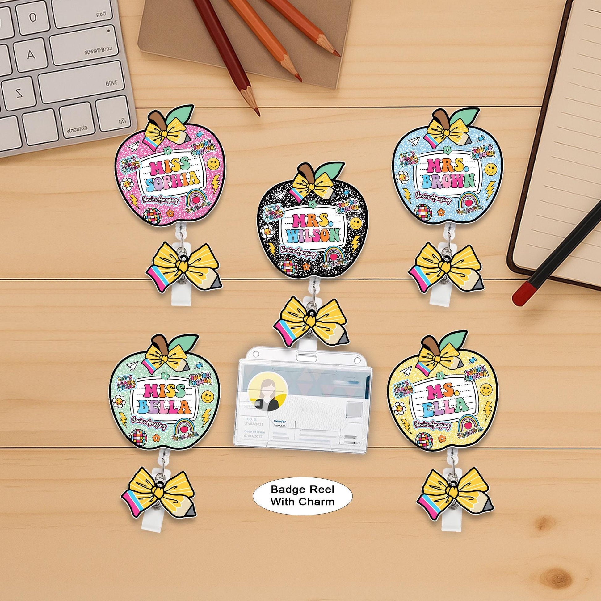 Custom Teacher Badge Reel, ID Holder Apple Badge Reel, Custom Composition Book, Retractable Badge Reel, Thank You Teacher, Christmas Gift