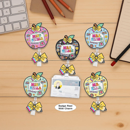 Custom Teacher Badge Reel, ID Holder Apple Badge Reel, Custom Composition Book, Retractable Badge Reel, Thank You Teacher, Christmas Gift