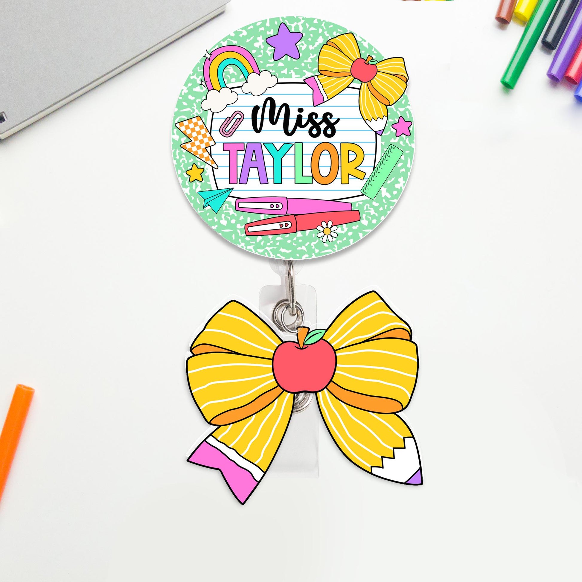 Custom Teacher Badge Reel, ID Holder Badge Reel, Custom Composition Book, Retractable Badge Reel, Thank You Teacher, Christmas Gift