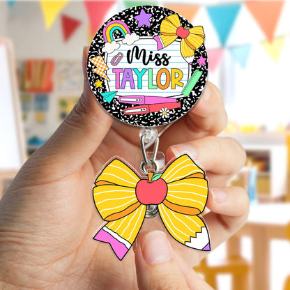 Custom Teacher Badge Reel, ID Holder Badge Reel, Custom Composition Book, Retractable Badge Reel, Thank You Teacher, Christmas Gift
