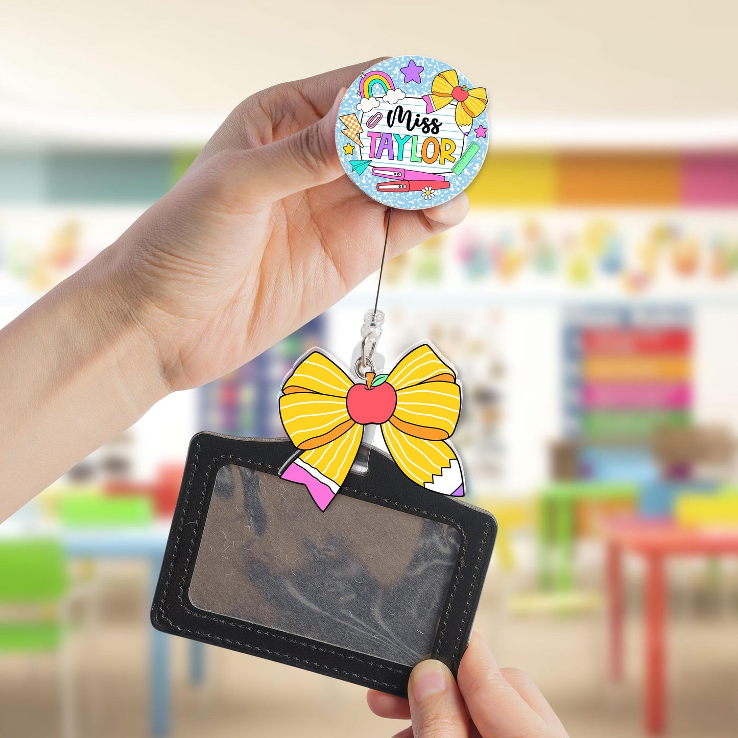 Custom Teacher Badge Reel, ID Holder Badge Reel, Custom Composition Book, Retractable Badge Reel, Thank You Teacher, Christmas Gift